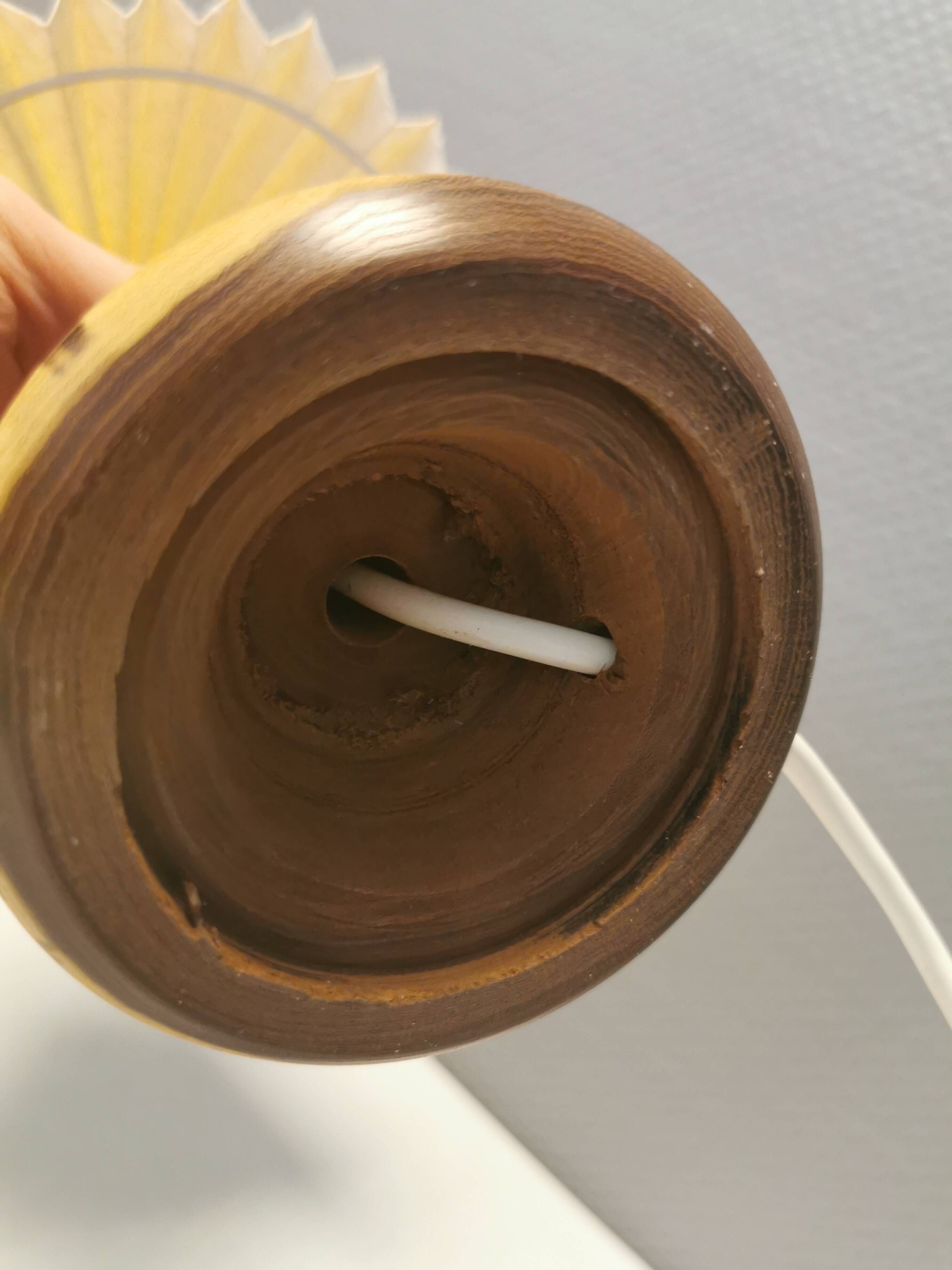 Beautiful sting lamp in twisted wood. Estimated 1970s and Swedish or Danish.