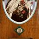 Old bedside oratory, oak, enamelled plaque, holy virgin, lourdes