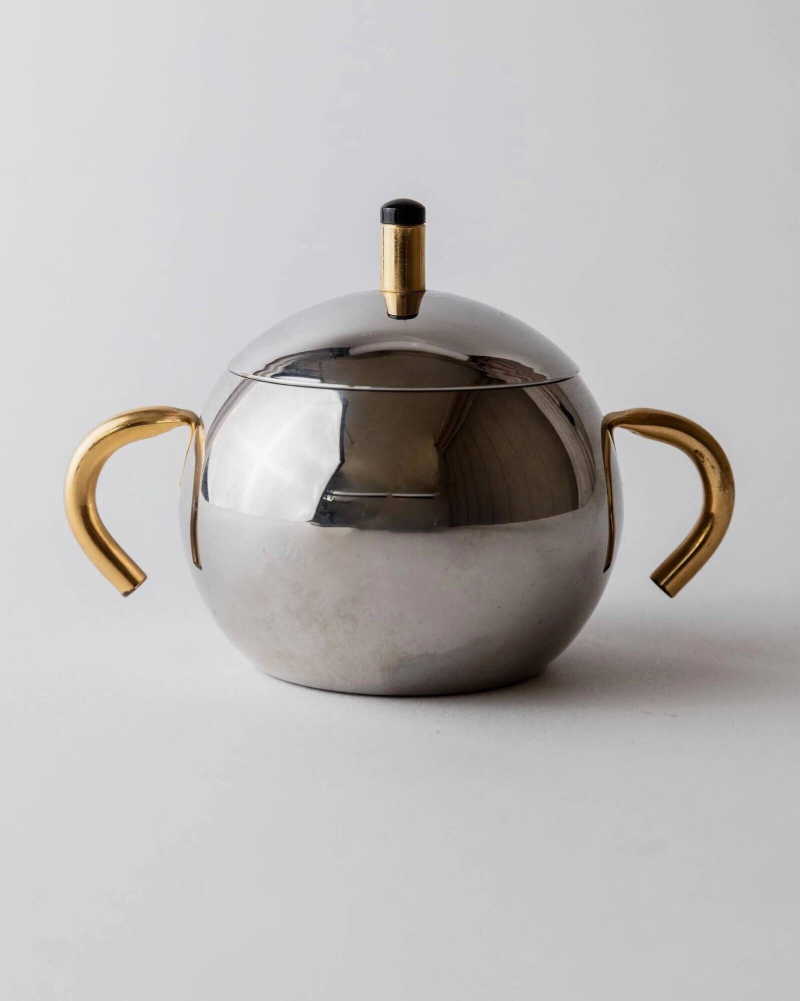 Vintage 1980s set of sugar or jam bowls, stainless steel and brass serving bowls, elegant postmodern tableware, breakfast service, gift idea.