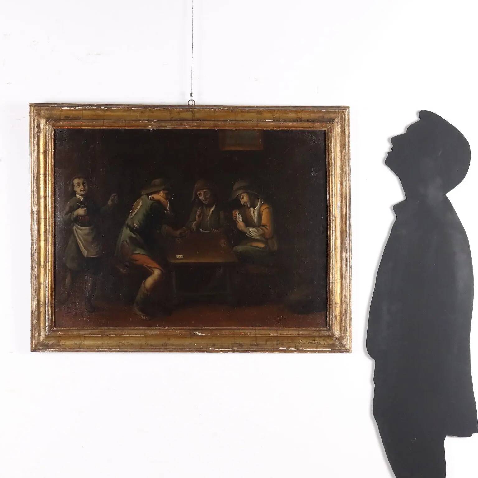 Peinture ancienne « Joueurs de cartes » huile sur toile Italie XVIIIe siècle