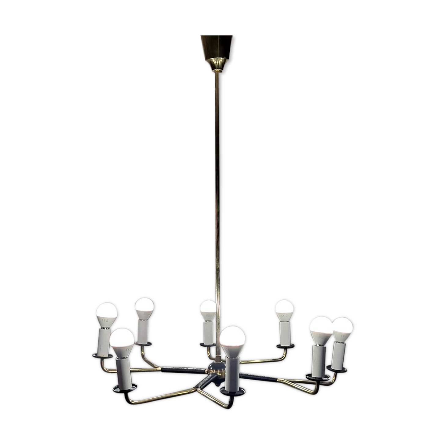 Mid century Italian Brass Chandelier (Attributed to Stilnovo) with 8 Arms Italy.