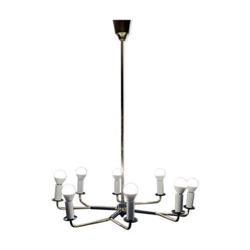 Mid century Italian Brass Chandelier (Attributed to Stilnovo) with 8 Arms Italy.