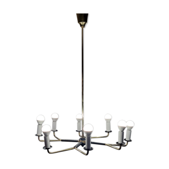 Mid century Italian Brass Chandelier (Attributed to Stilnovo) with 8 Arms Italy.
