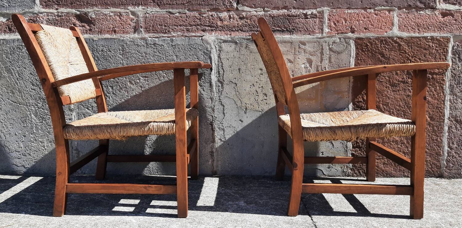 Paire de fauteuils paille (Josep Torres Clavé, 1936)