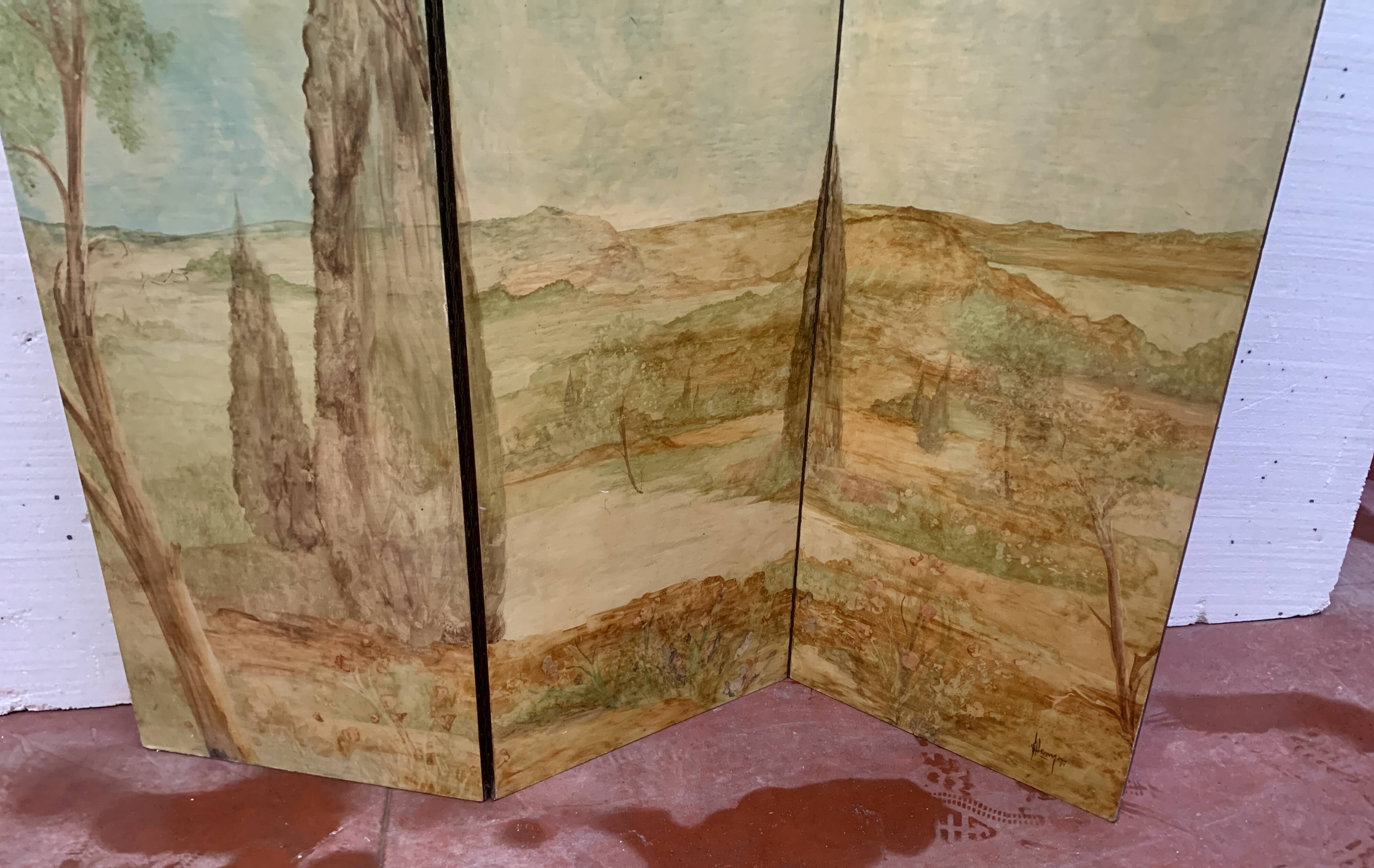 20th century three-leaf painted screen