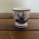 Set of 4 antique delft egg cups, white ceramic with blue vinta decor