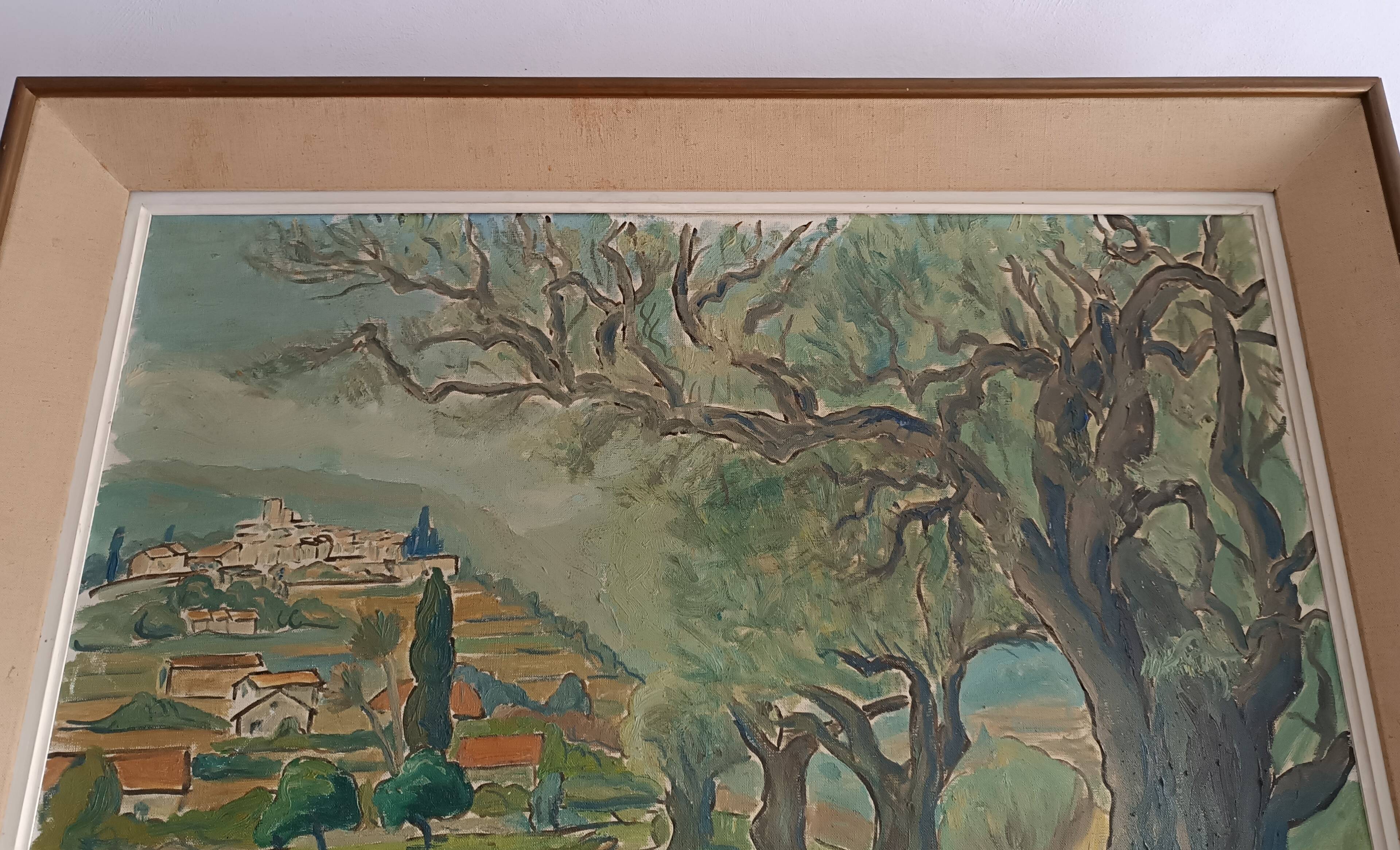 Large oil on canvas landscape of St Paul de Serre signed R. CAZ.