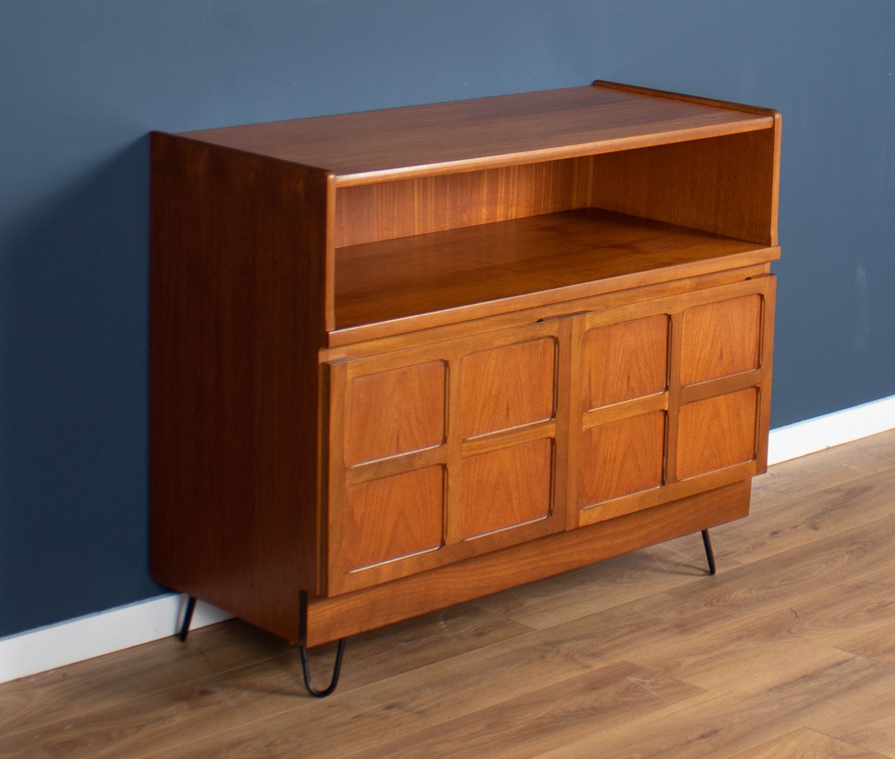 Retro Teak 1960s Nathan Squares TV/Media Cabinet Mid Century Sideboard On Hairpin Legs