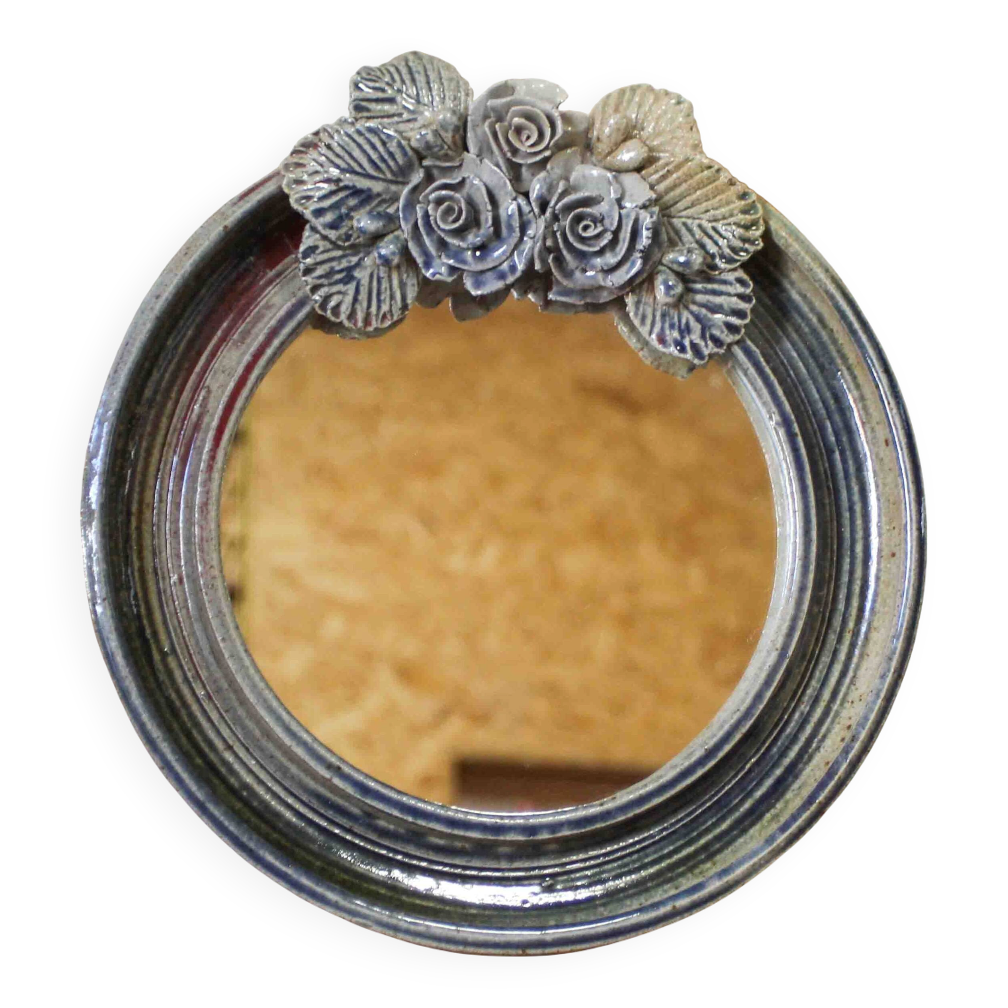 Round ceramic mirror with flower decoration by Catido