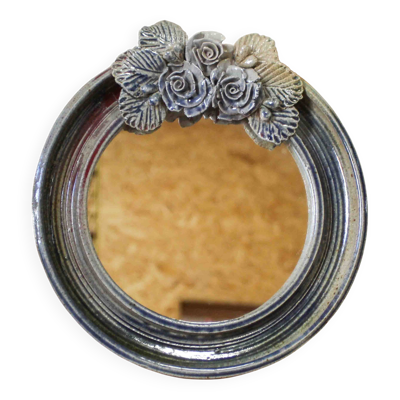 Miroir rond en céramique à décor de fleurs par Catido