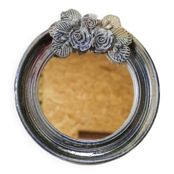 Miroir rond en céramique à décor de fleurs par Catido
