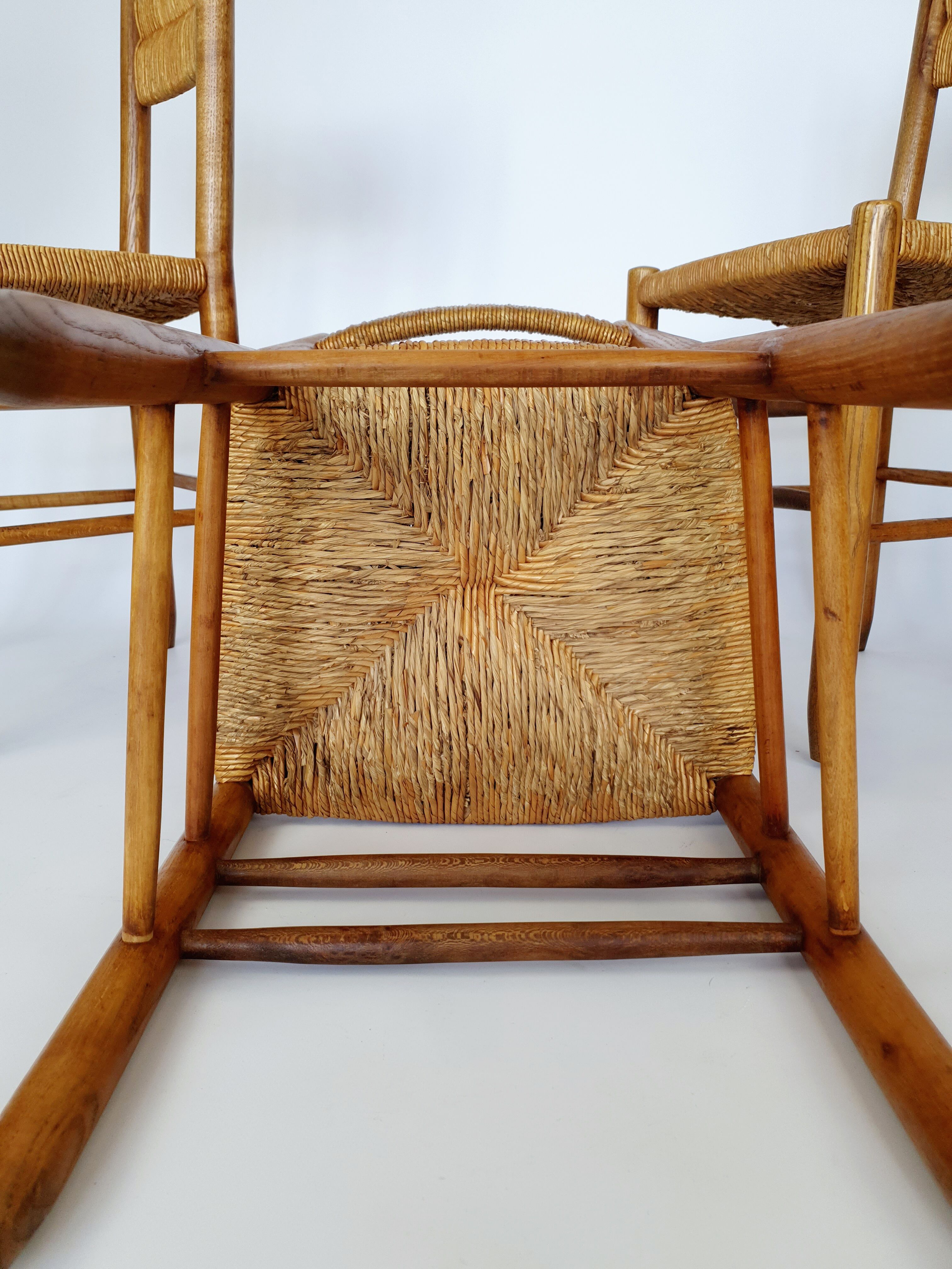 Set of 4 antique chairs, seats and mulched backrests