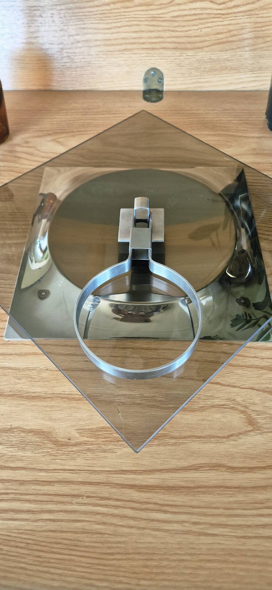 Space age 1970 vintage rotating cheese platter smoked glass chrome