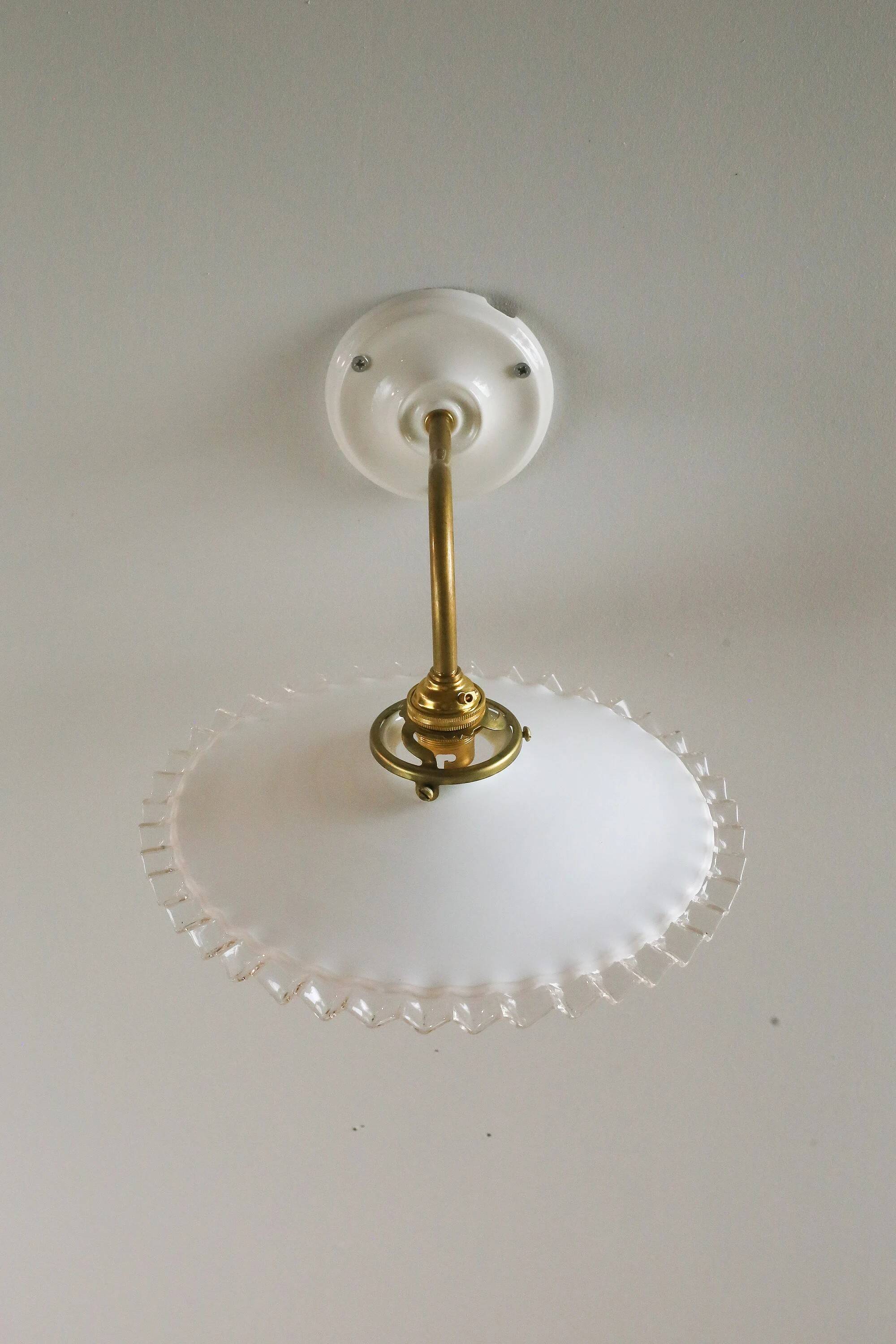 Wall light in white opaline glass, with ceramic and brass support