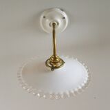 Wall light in white opaline glass, with ceramic and brass support