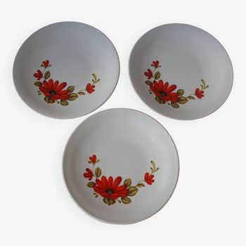Set of 3 old rivanel plates floral decor 1970s/80s arcopal style
