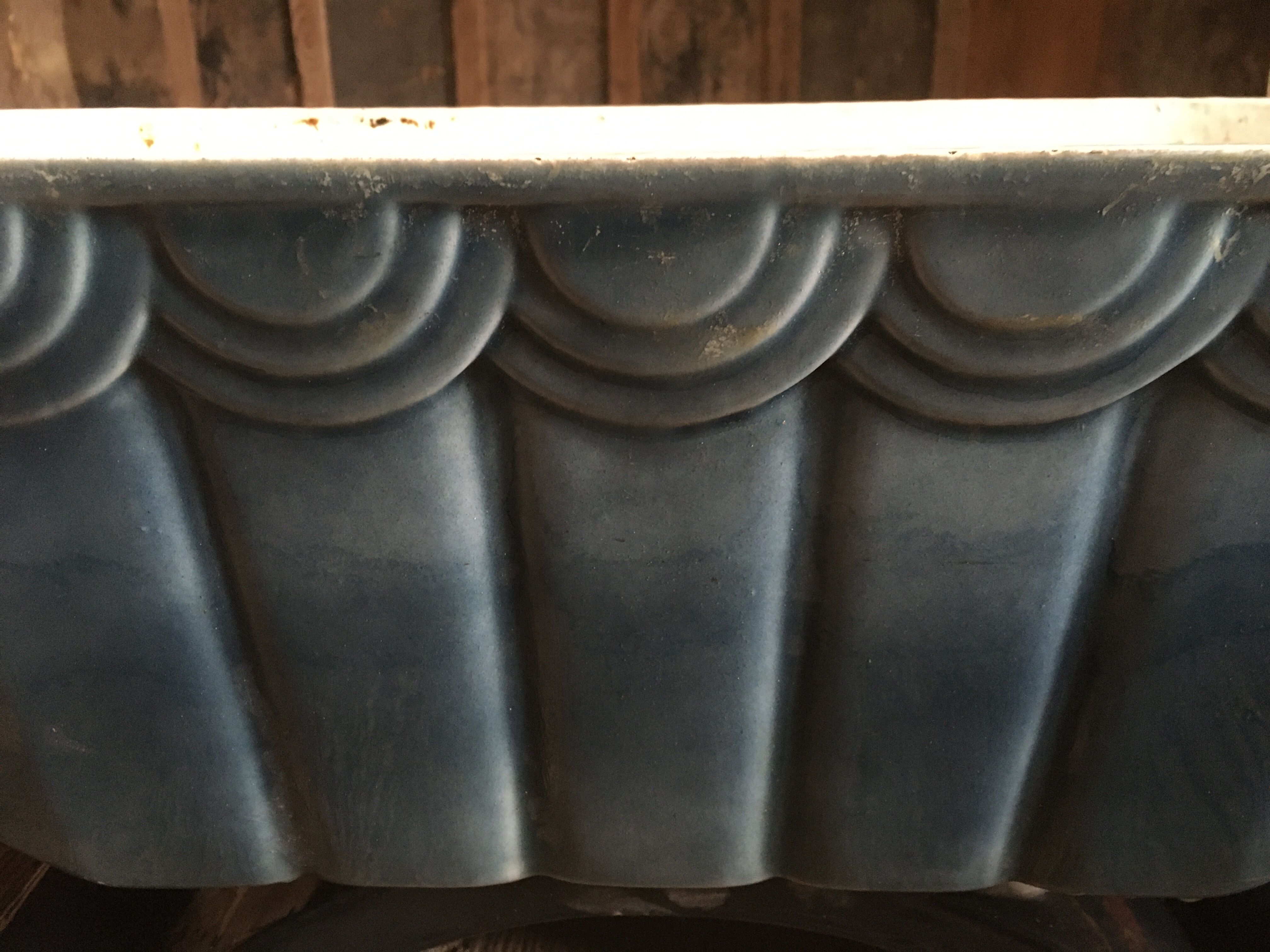 blue enamelled cast iron flower tray