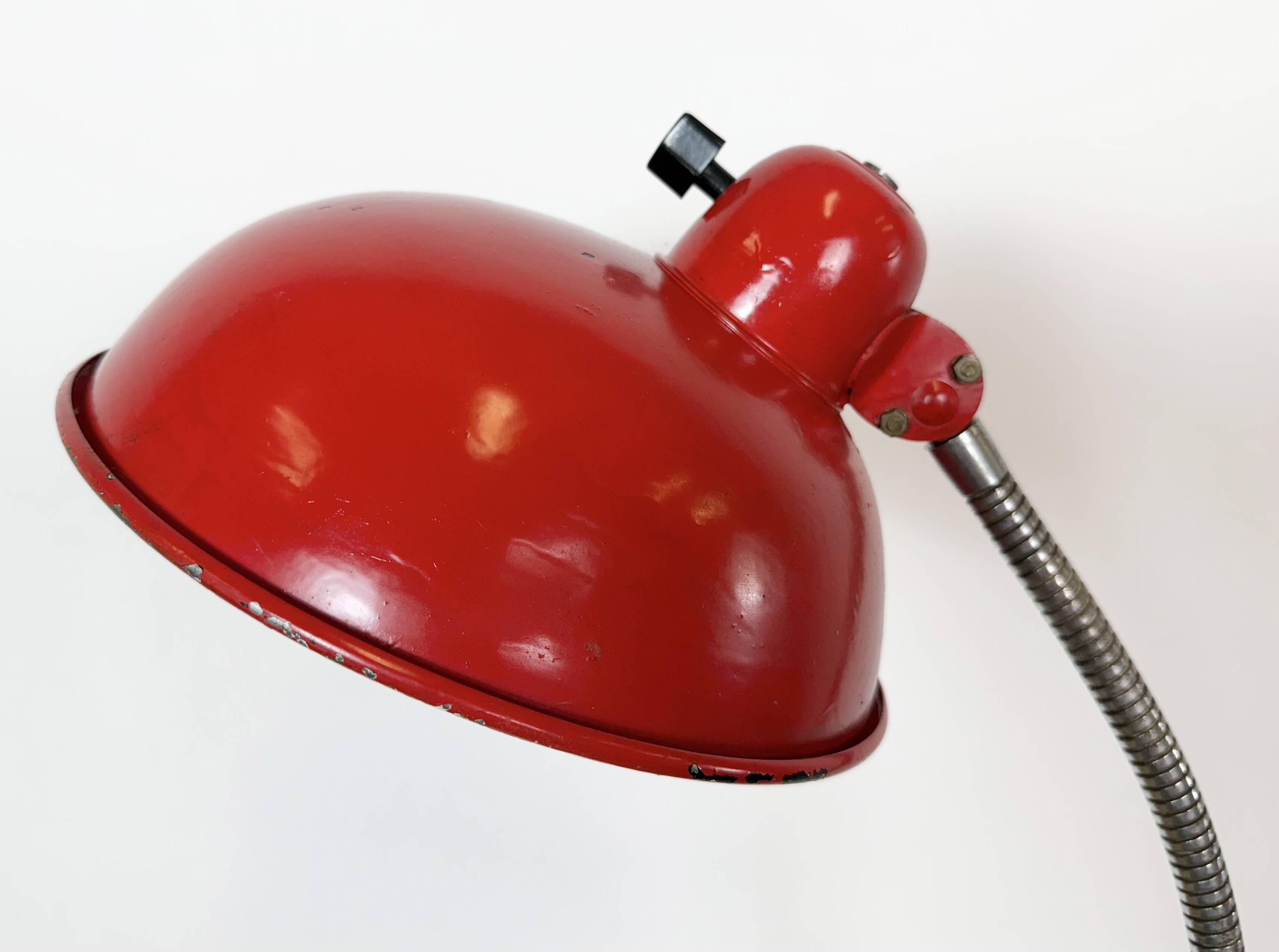 Large Red Industrial German Workshop Table Lamp from Helo Leuchten, 1950s