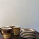 Longchamp brown and yellow coffee service