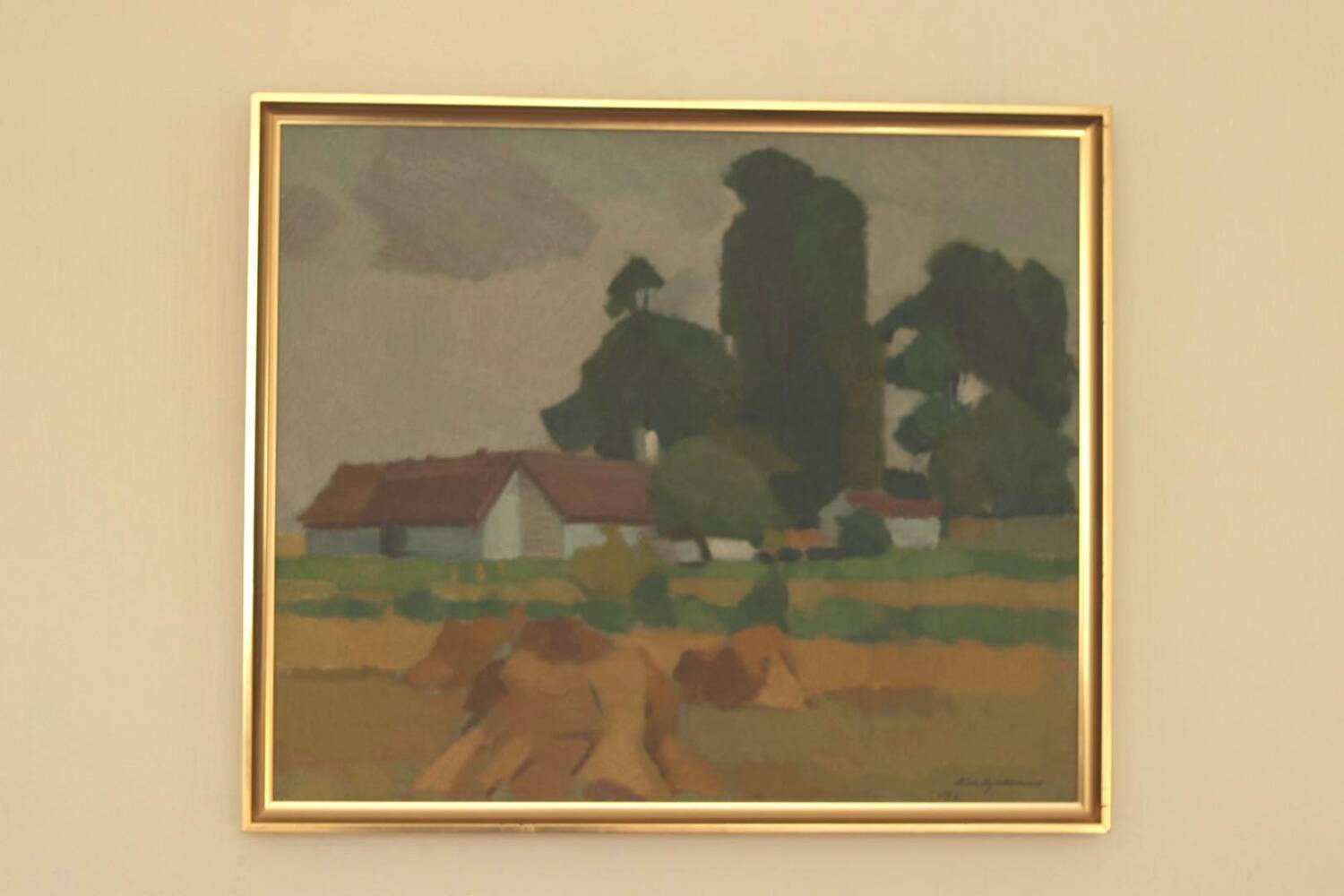 Mid Century Swedish Oil on Canvas – “Village” by Richard Björklund