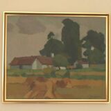 Mid Century Swedish Oil on Canvas – “Village” by Richard Björklund