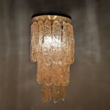 Italian Chandelier with Amber Caramel Murano Glass Leaves, 1970s