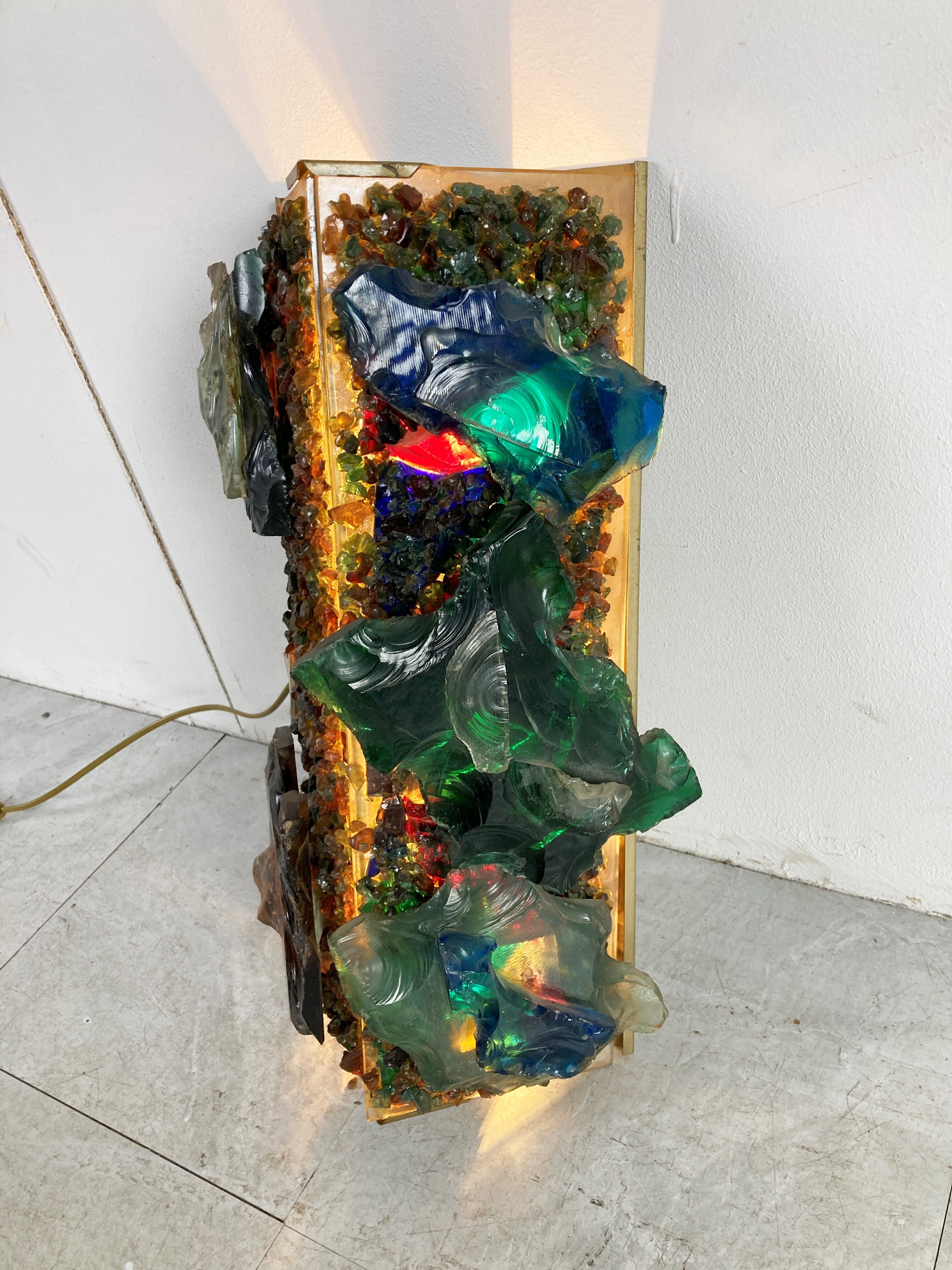 Vintage brutalist glass wall lamp, 1960s