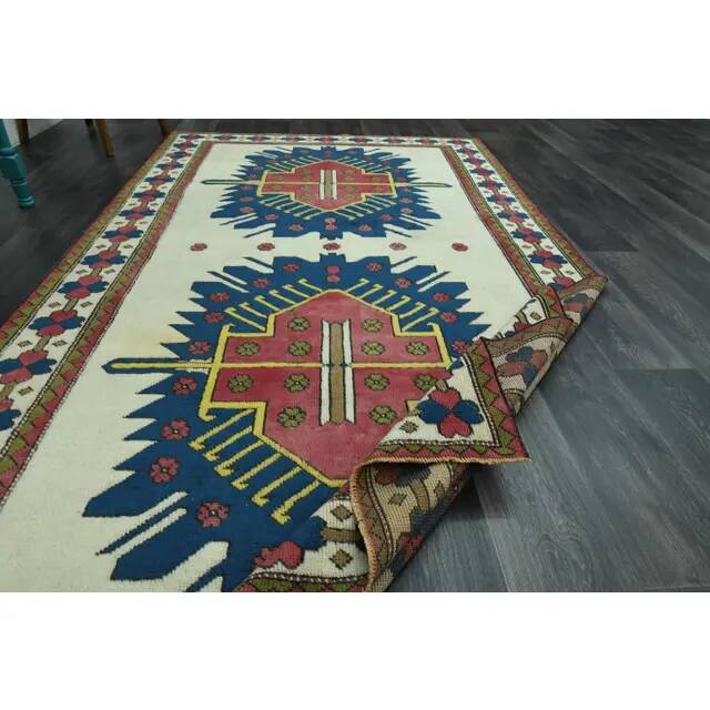 1970s Vintage Turkish Oushak Handmade Wool Cotton Beige Area Rug 160x265