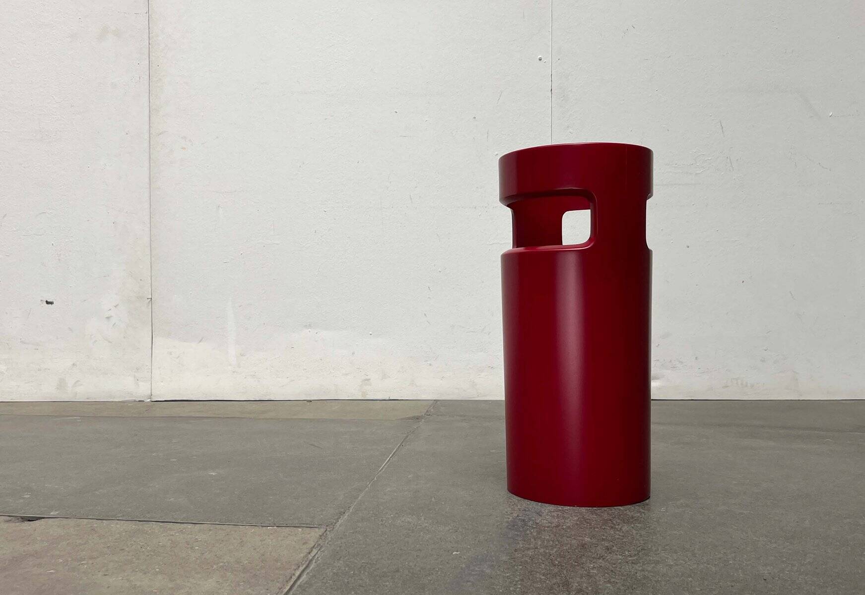 Red German umbrella stand in mid-century modern space style, 1960s.