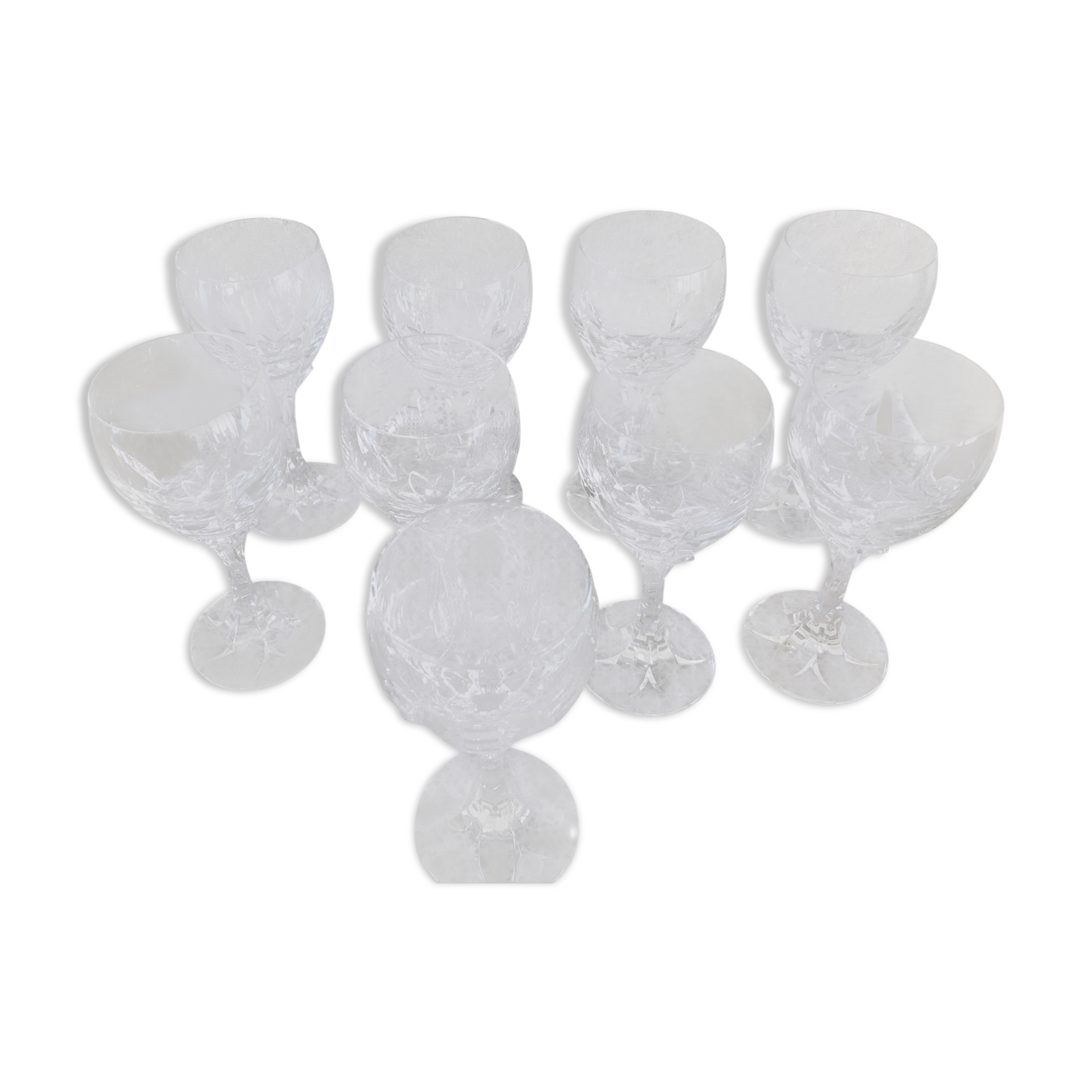 Ensemble de 9 verres à vin blanc en cristal au plomb