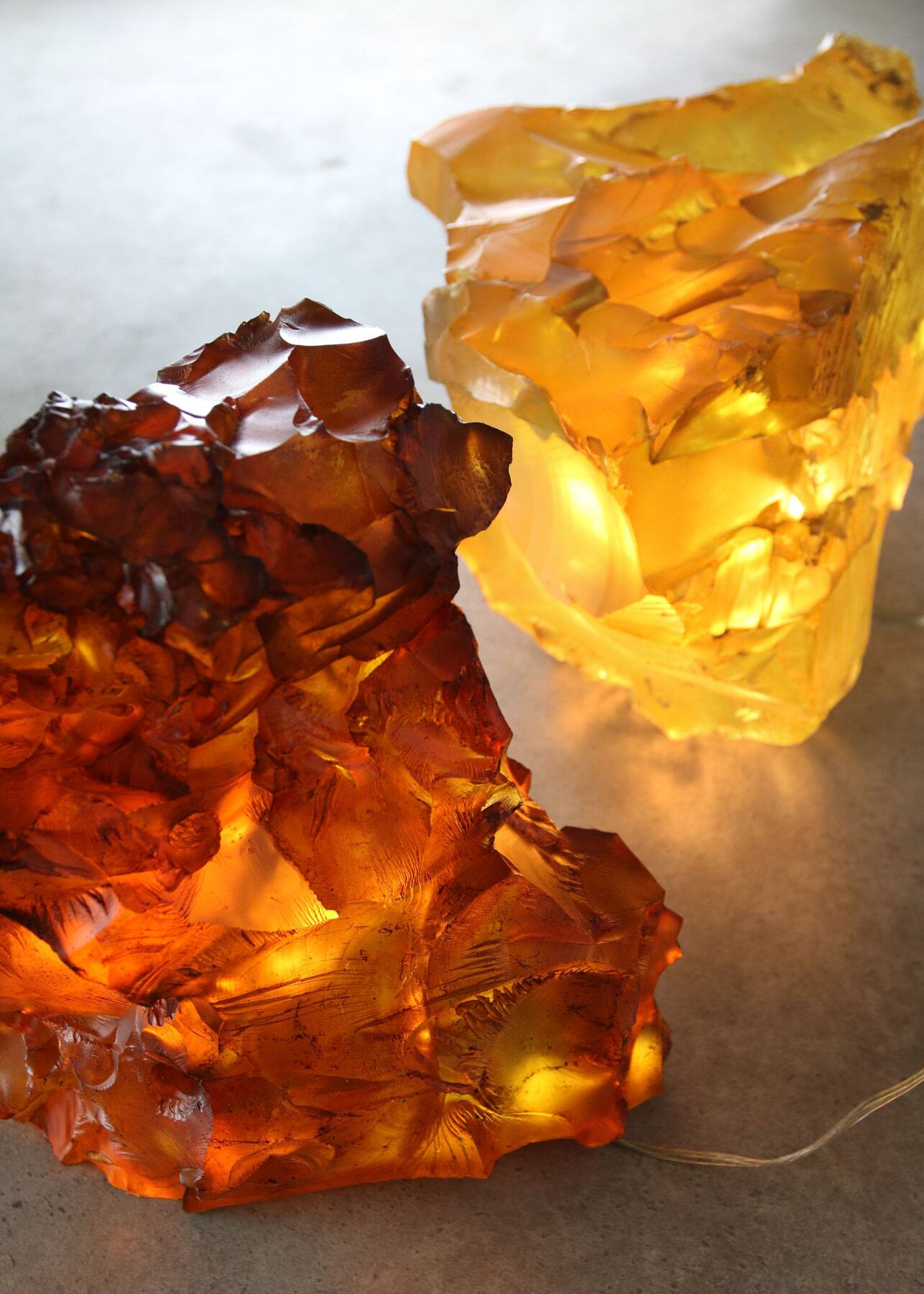 Vintage Italian Orange & Yellow Sculpture Lamps, 70s, set of 2