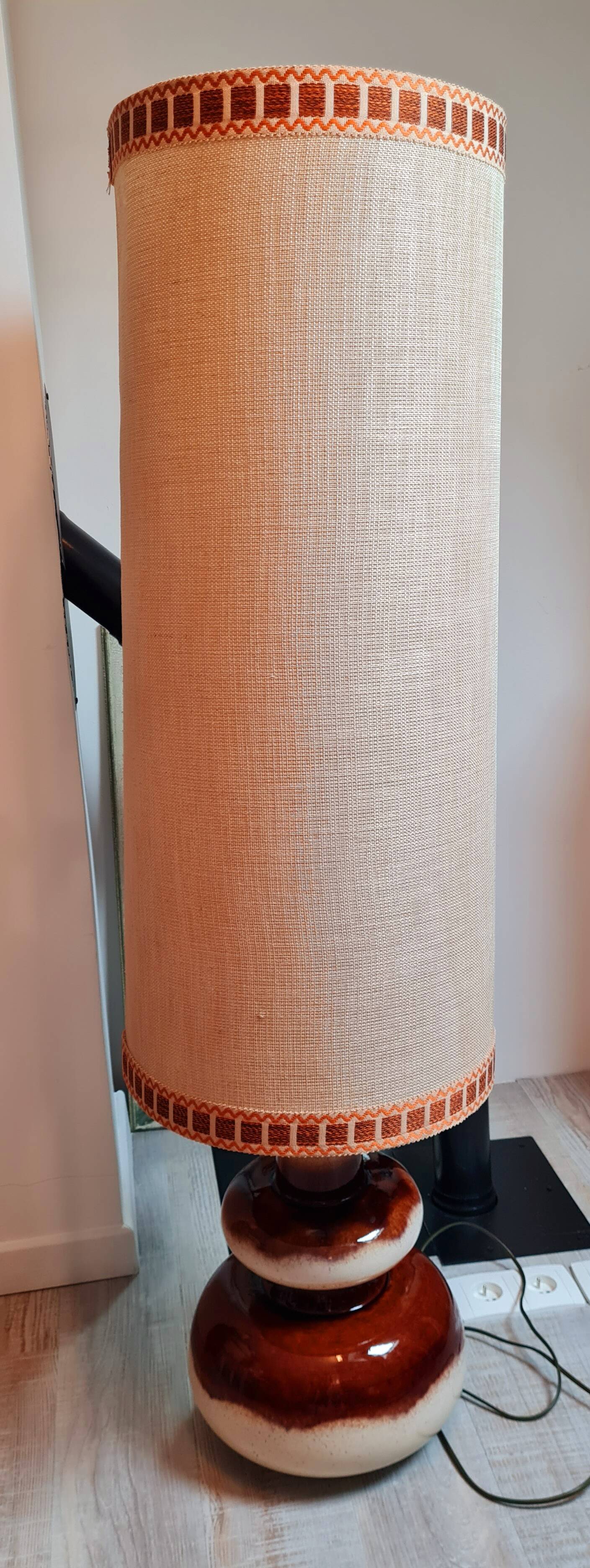 Vintage ceramic floor lamp with its lampshade