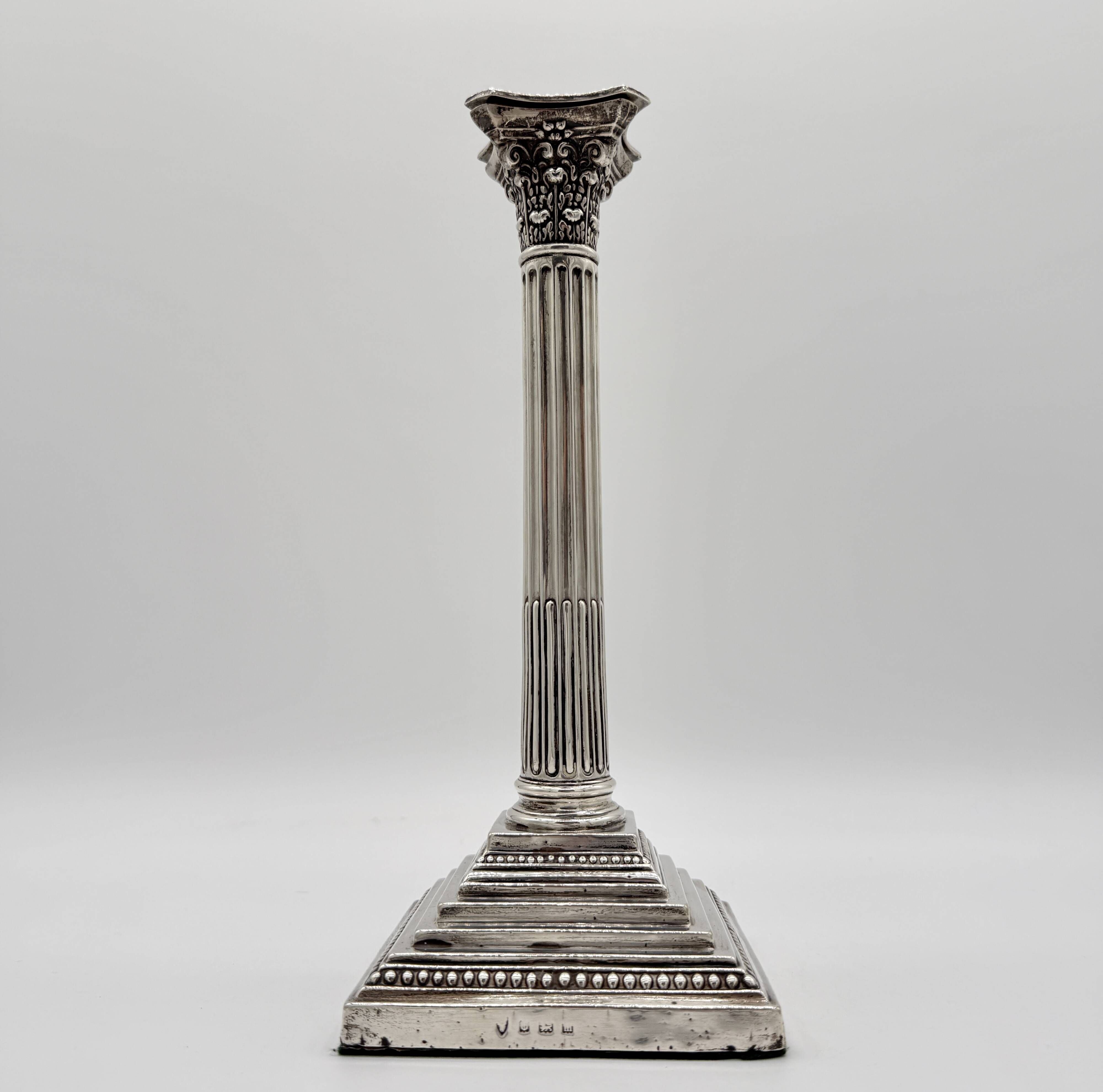 Pair of Victorian Sterling Silver Corinthian Column Candlesticks