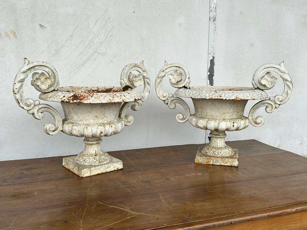 Pair of cast iron garden vases late nineteenth