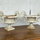 Pair of cast iron garden vases late nineteenth