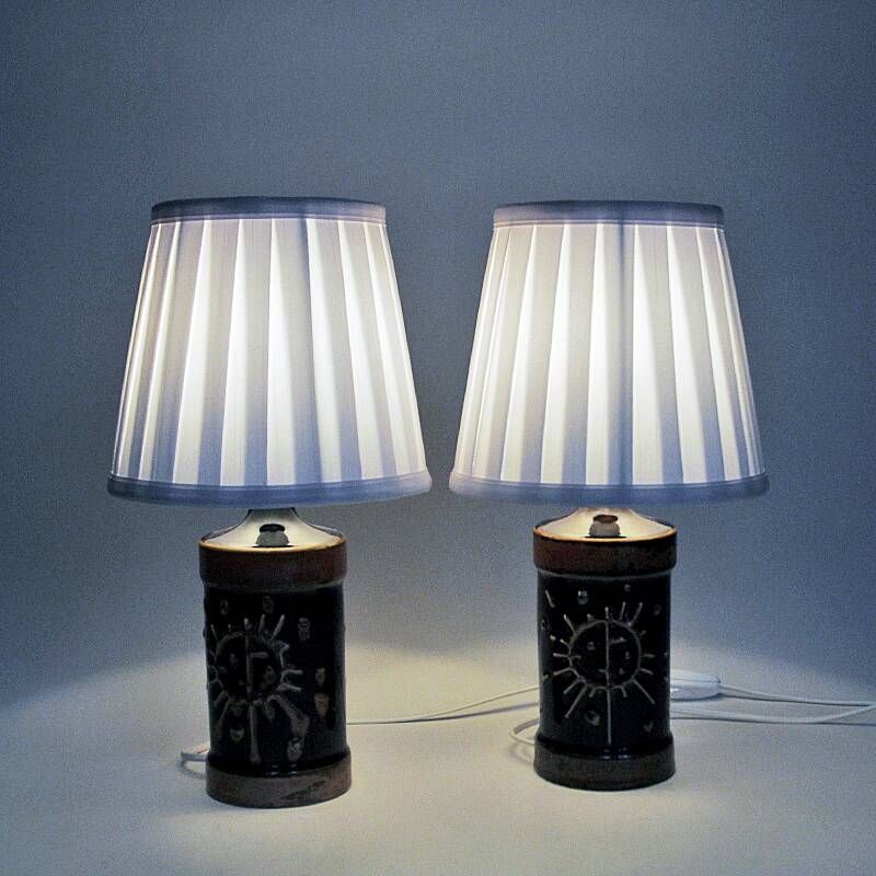 Tablelamp pair Fibula in brown glazed ceramic by Carl Harry Stålhane - Sweden 1960s