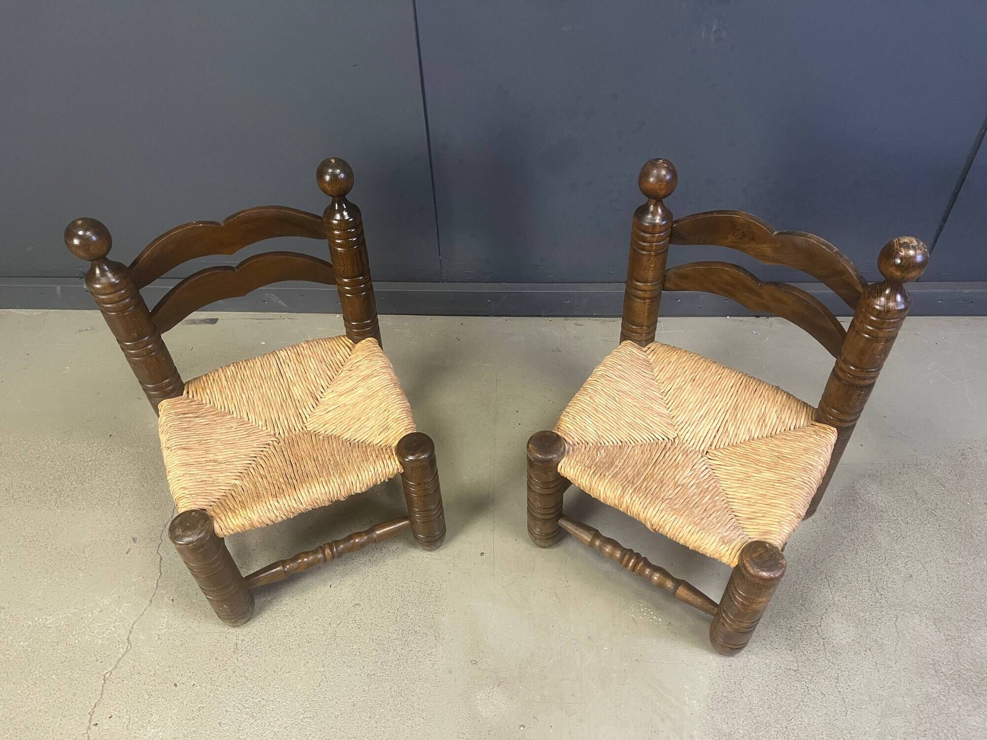 Charles Dudouyt (attr) brutalist children's chairs, set of 2, 1960s