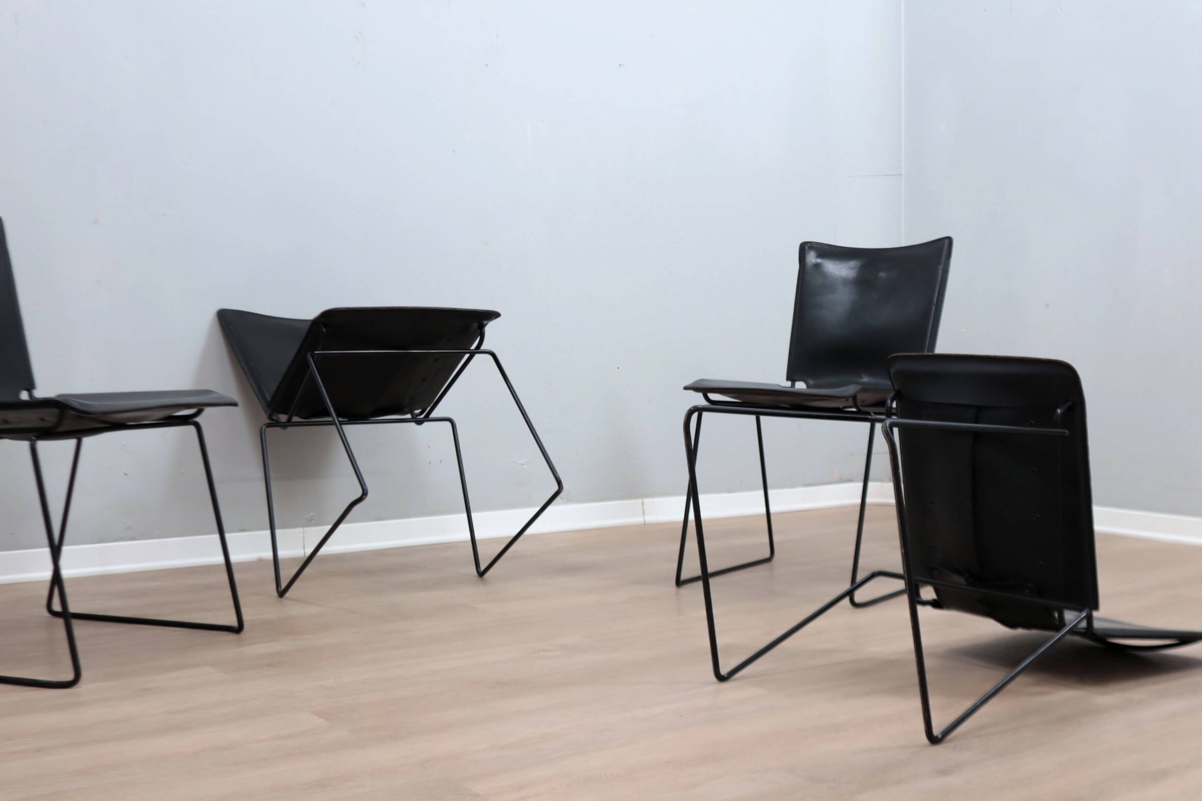 Leather stacking chairs by Toyoda Hiroyuki for ICF 1980s, set of 4