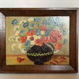 Tableau bouquet de fleurs huile sur panneau