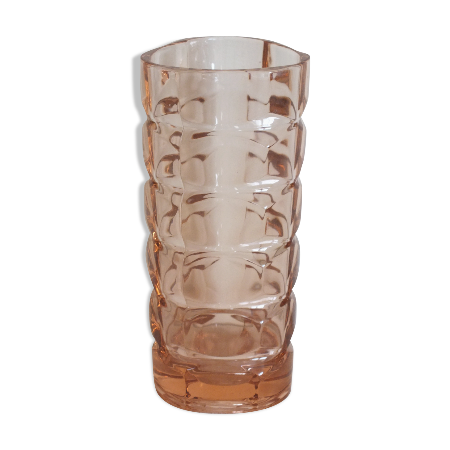 Vintage faceted pink glass vase