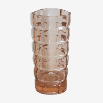 Vintage faceted pink glass vase
