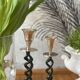 2 candle holders in brass and ceramic 1950