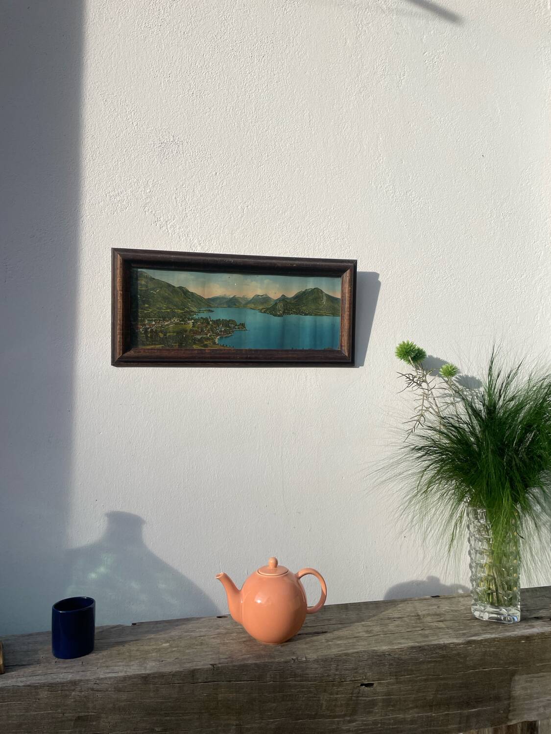 Vintage photographic print / Lake Annecy Alps / wooden frame