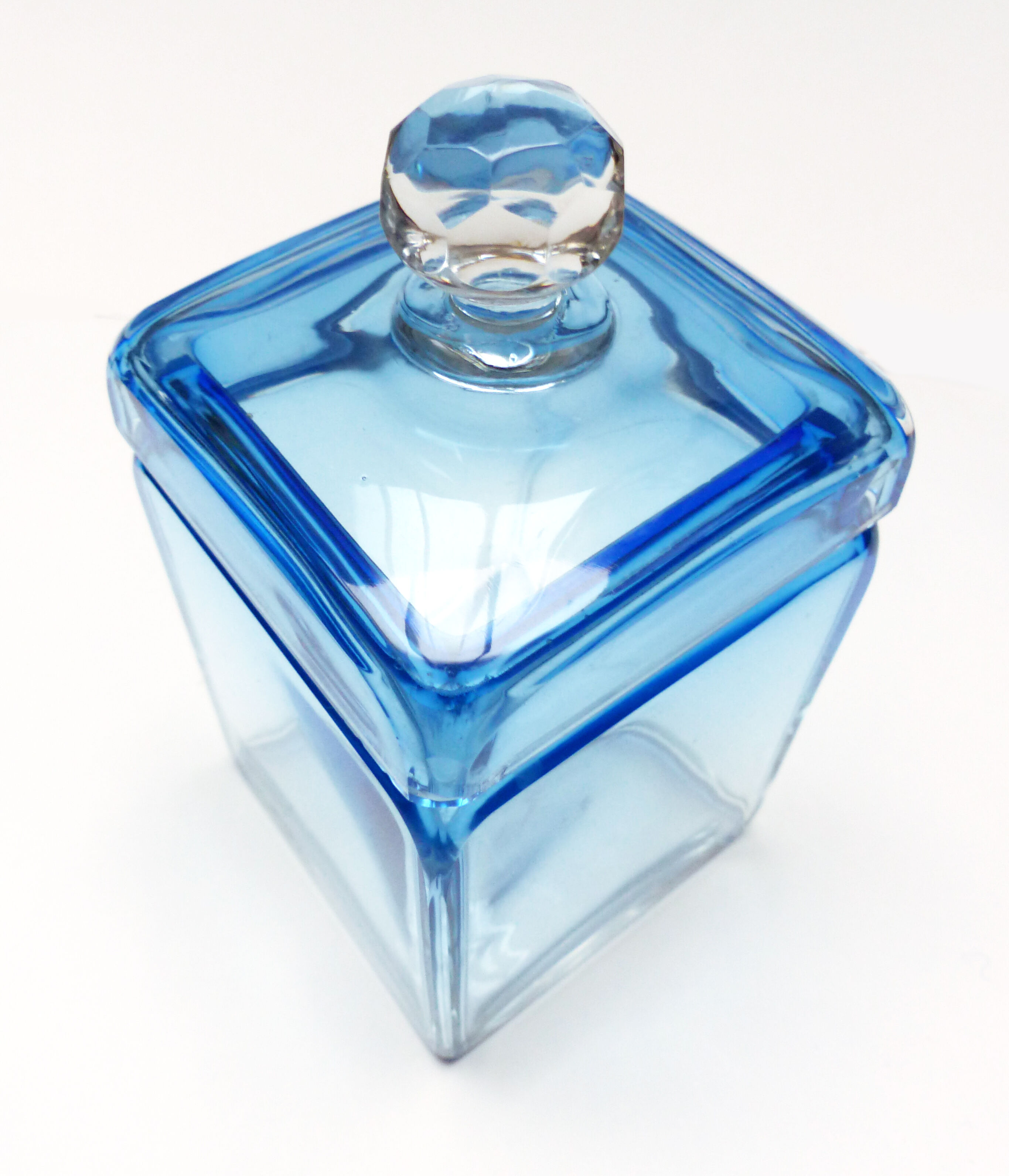 Set of 5 sapphire blue Bohemian crystal toilet bottles.