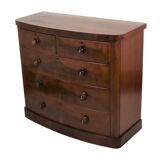 Antique english chest of drawers bow front mirrored mahogany veneer 120cm