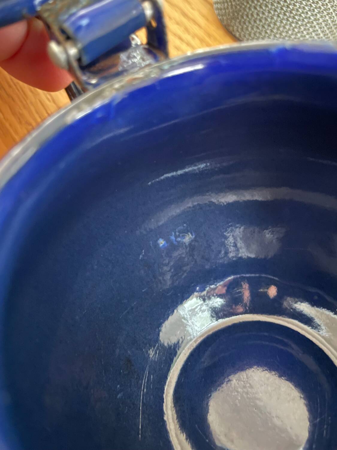 Mini blue enamelled sheet metal teapot