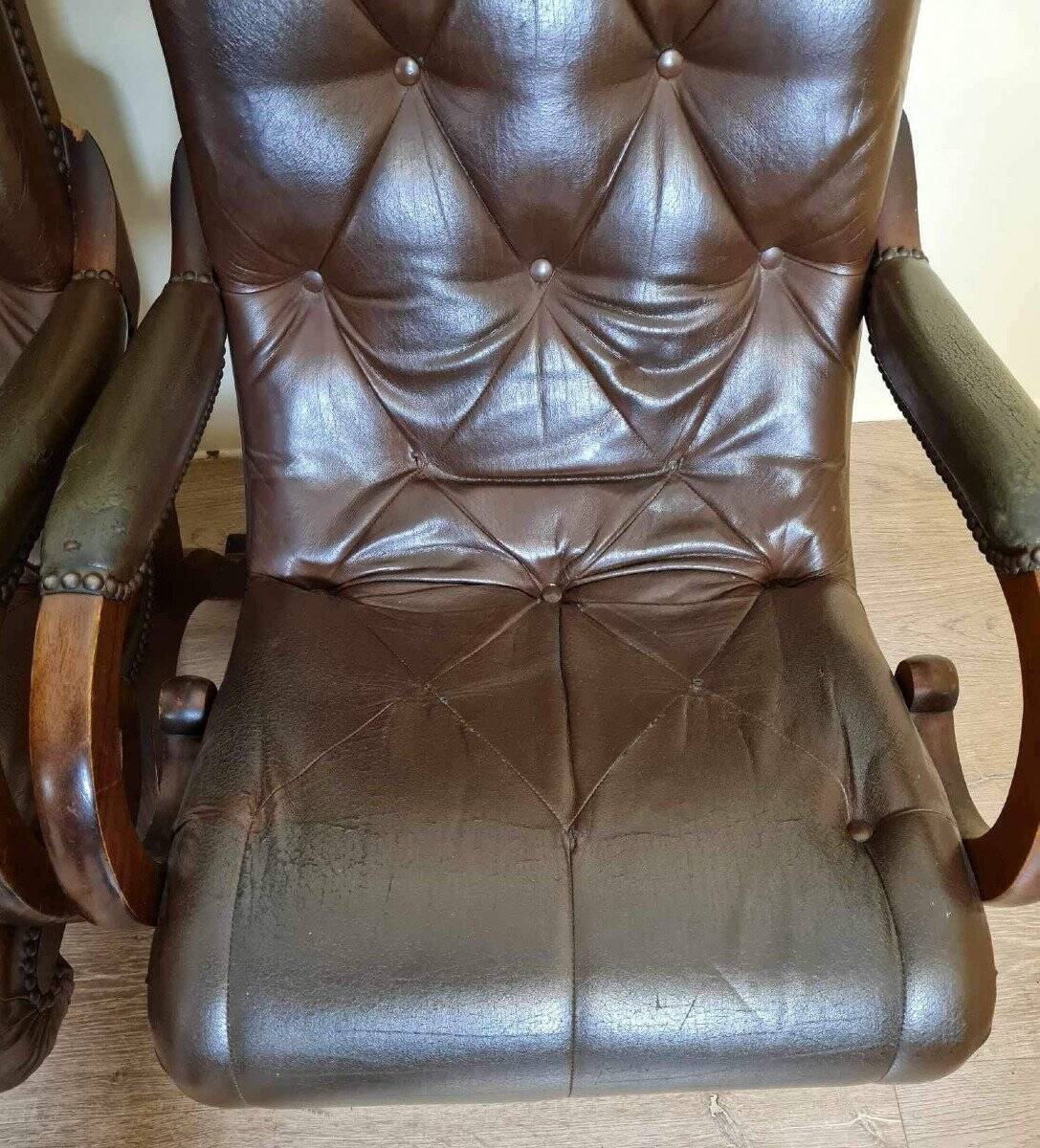 Pair of leather chesterfiel armchairs