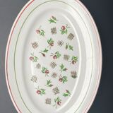 Oval ceramic serving and presentation dish with burgundy and green flower motif - MLRDP14