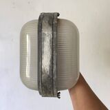 Vintage industrial double porthole applique, Holophane glass, rare model.