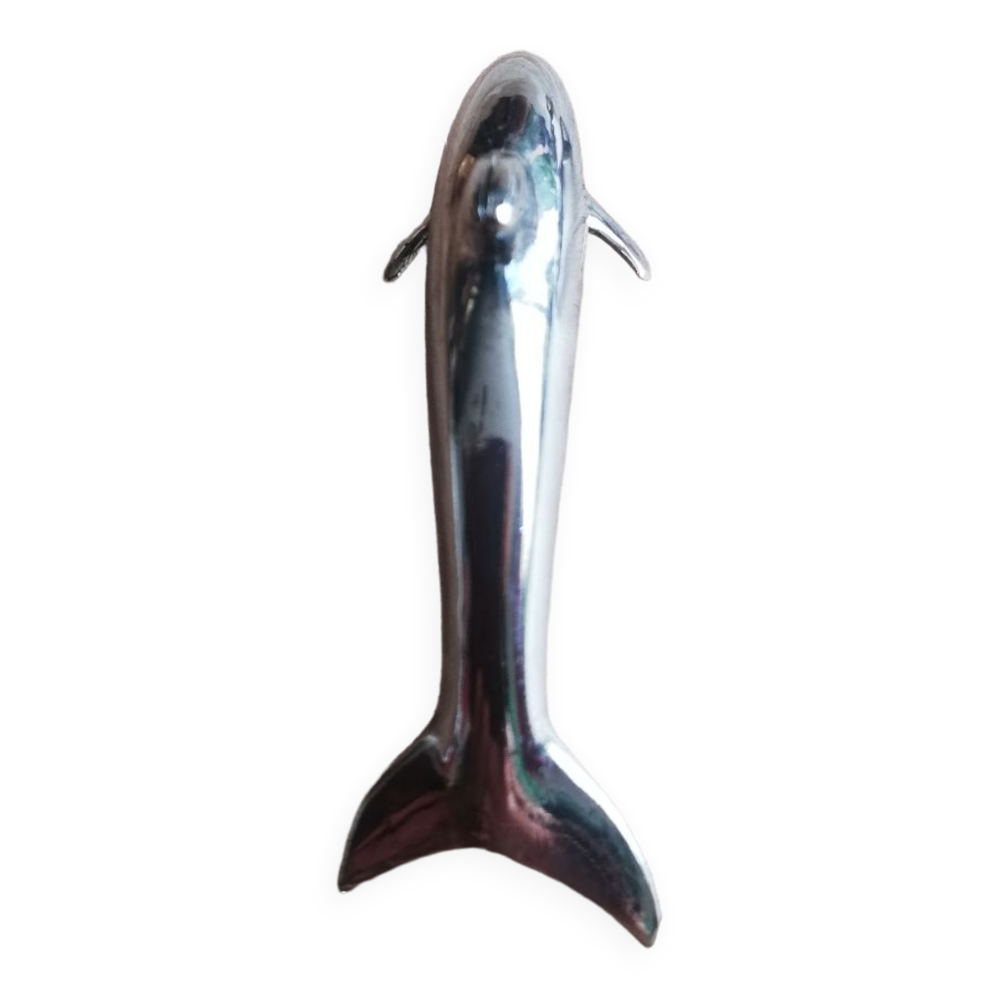 Set of three silver metal dolphin place markers
